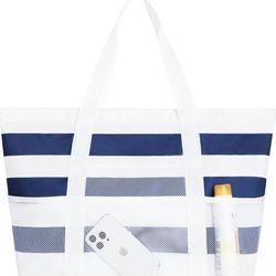 Beach Bags for Women - Large Tote Bags Waterproof Sandproof, Mesh Bag with Zipper, Beach Tote Bag Pool Tote