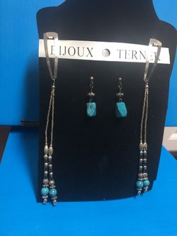 Faux Turquoise Earrings and 2 Hanging Hair Accessories