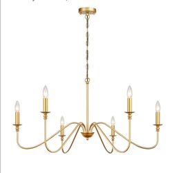 Gold Chandelier 6-Light Modern Brass Farmhouse Chandelier Wrought Iron Classic Candle Ceiling Pendant Light Fixture for Dining Room Living Room Kitche