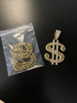 Gold Plated dollar sign pendant with rope chain