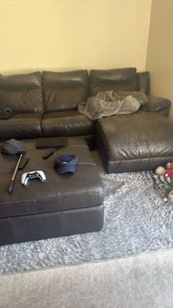 Sectional couch - grey - 3 pieces plus storage ottoman - $200