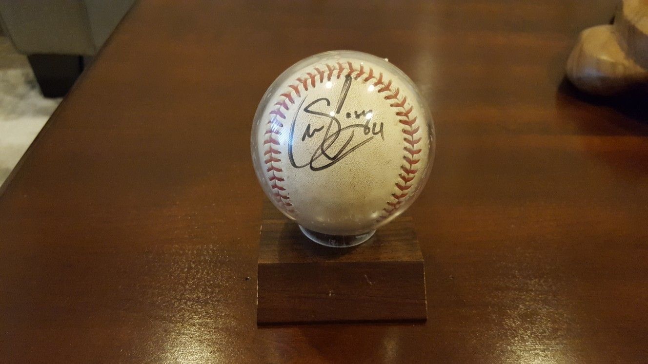 Sean Casey autographed ball In display