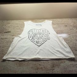 Women’s Vans Off The Wall White Crop Muscle Tank Top Size Large