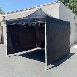 New in Box $129 Heavy-Duty EZ Popup Canopy 10x10’ with (3 Sidewalls) Outdoor Gazebo, Carry Bag (Black)