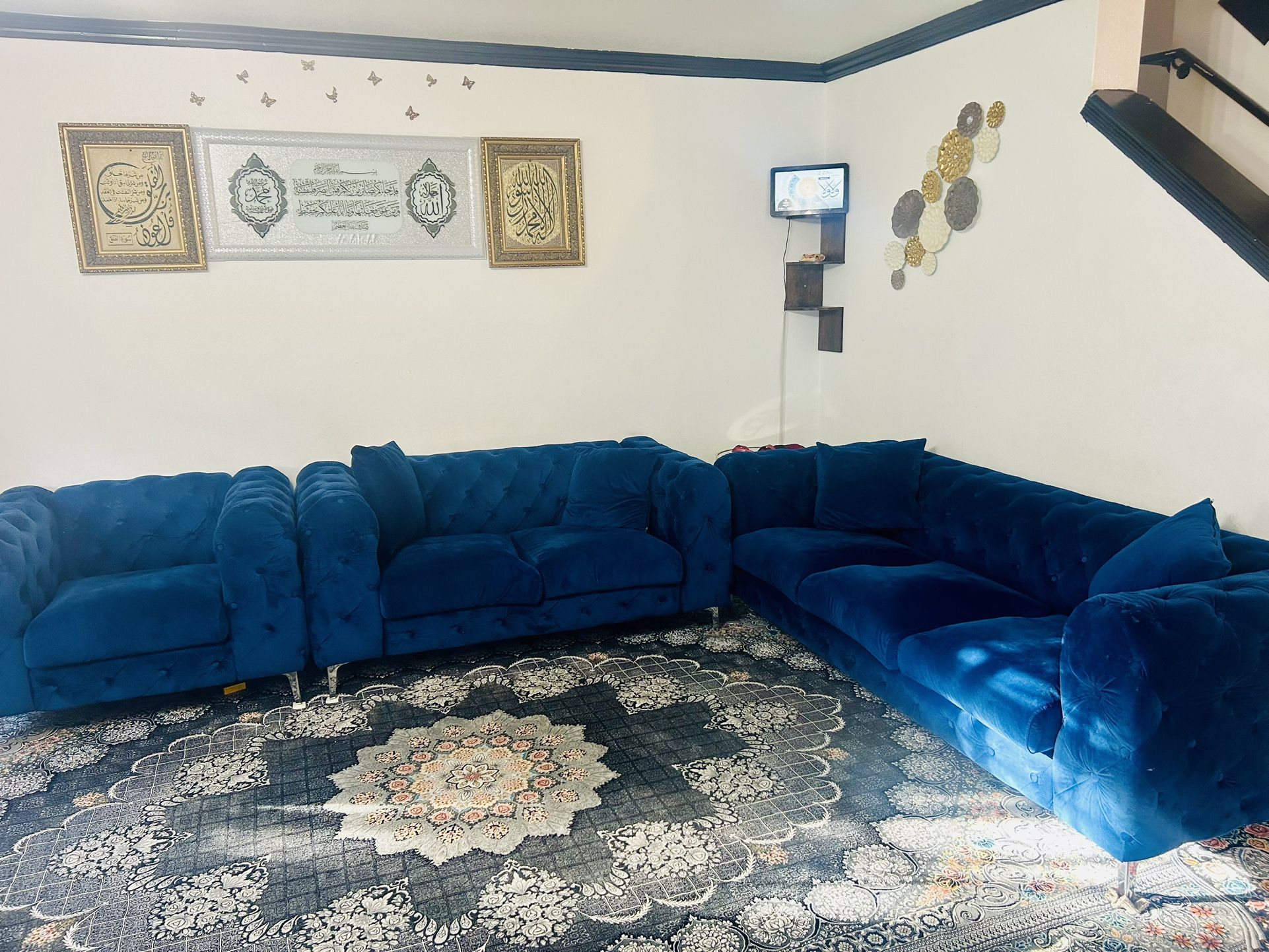 3 Piece Chesterfield Velvet Sofa Loveseat Couch Chair,