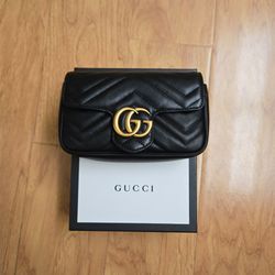 Gucci GG Black Matelassé Leather Mini Crossbody Bag – Complete Set