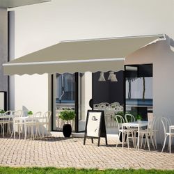 8'x 7 Manual Retractable Awnings, Patio Awning Sunshade Shelter Cover with Crank Handle, 280g/m2 UV & Water-Resistant Fabric, Outdoor Canopy Sunsetter