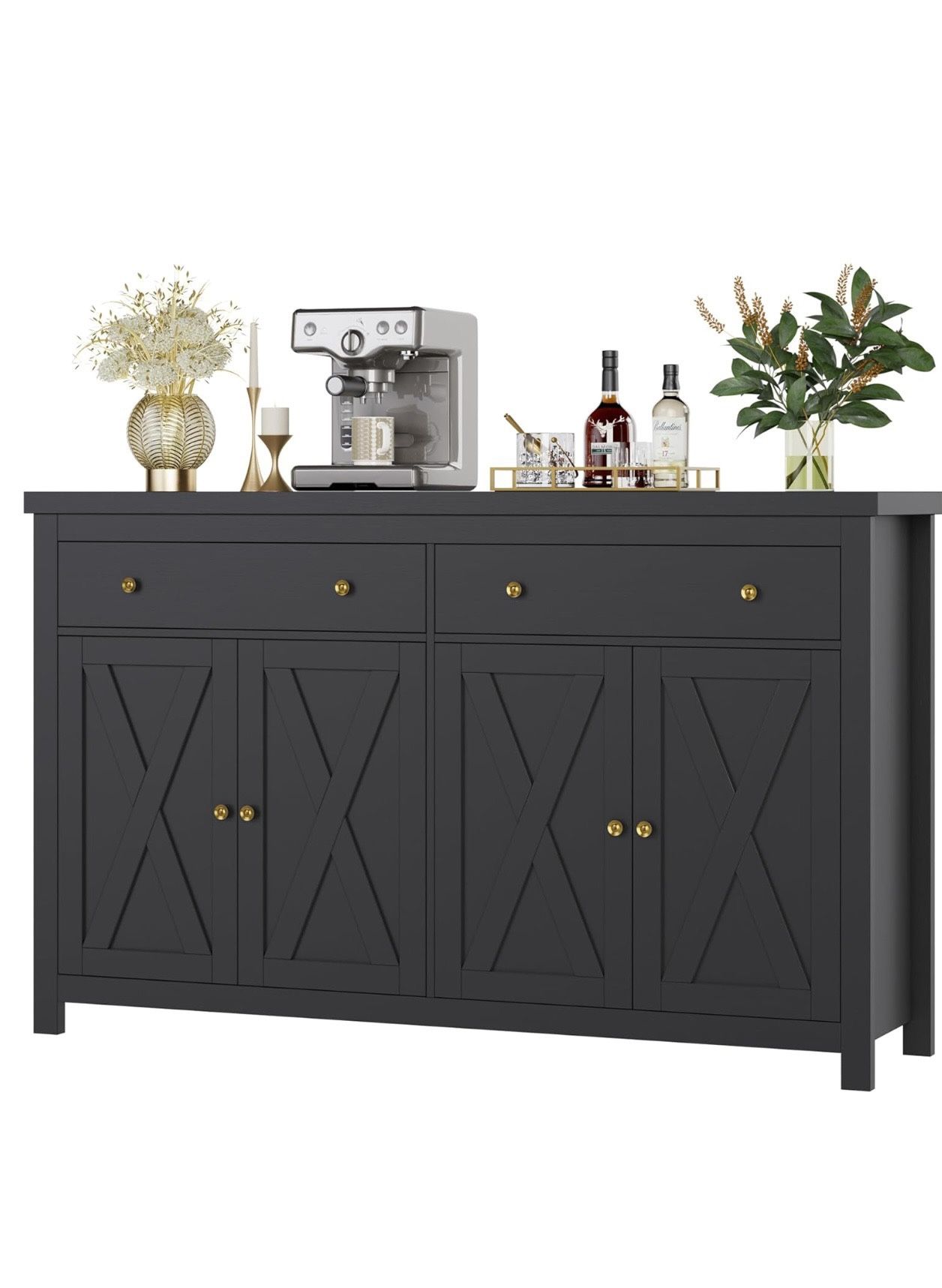 Sideboard Buffet Cabinet with Storage, 55" Large Kitchen Storage Cabinet with 2 Drawers and 4 Doors, Wood Coffee Bar Cabinet Buffet Table Console Cabi