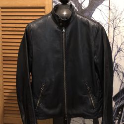Theory Men’s Black Blue Leather Jacket