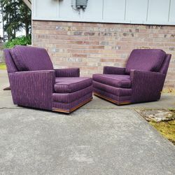 Pair Of Mid Century Modern Purple Lounge Chairs And Ottoman Vintage 