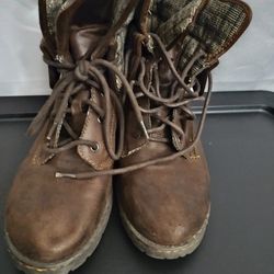 BOC Brown Ankle Boots Plaid Cuff Women's 