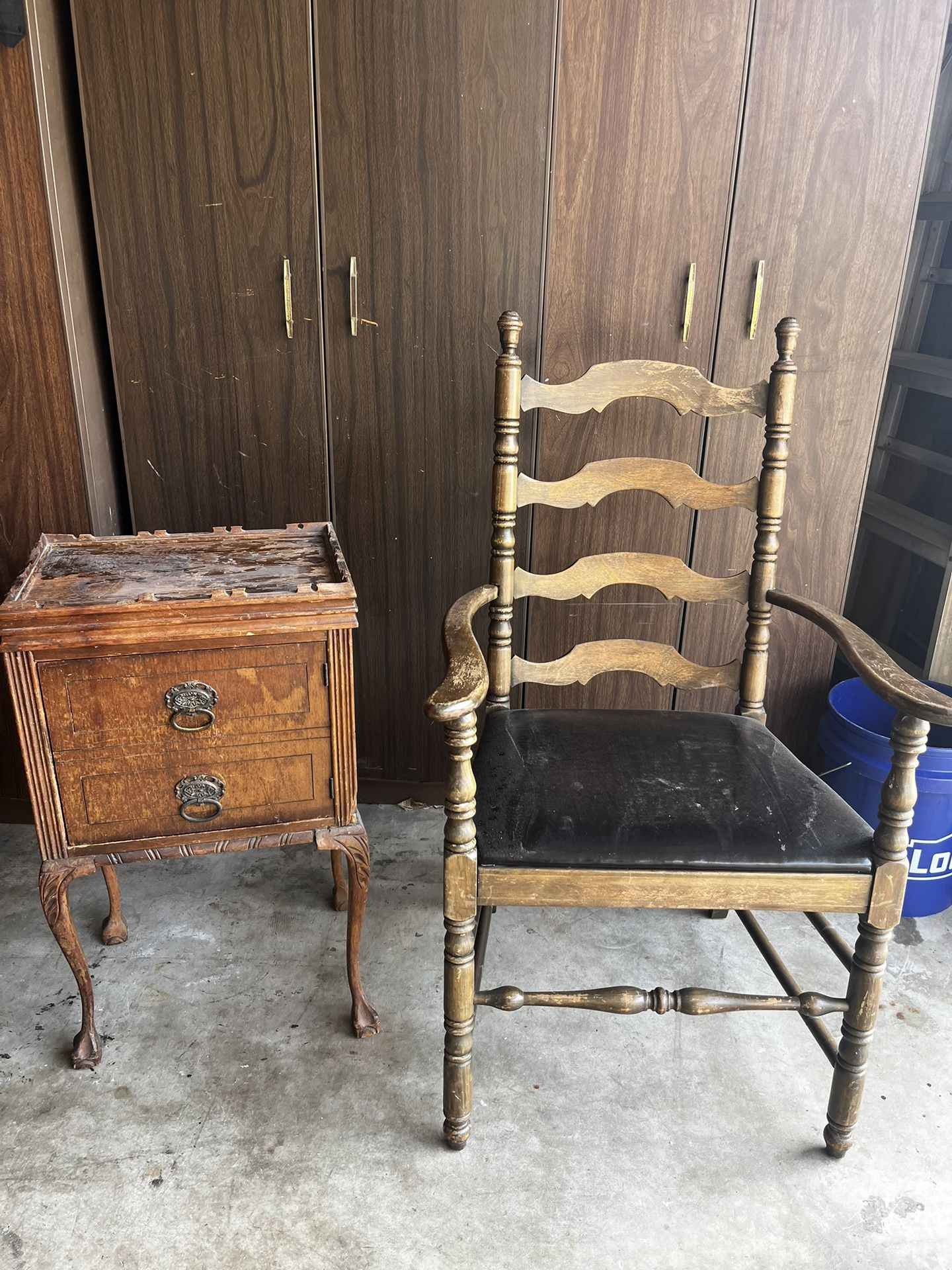 Wing Back Wooden Sturdy Chair And Small Antique Corner Table 