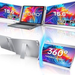 FOPO 15.6 Triple Laptop Screen Extender, Left Screen 360° Rotation Laptop Monitor Extender, Plug and Play Triplp Monitor for 13-17" Laptops with USB-C