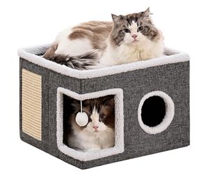 Cat House Cube Bed with Scratching Pad