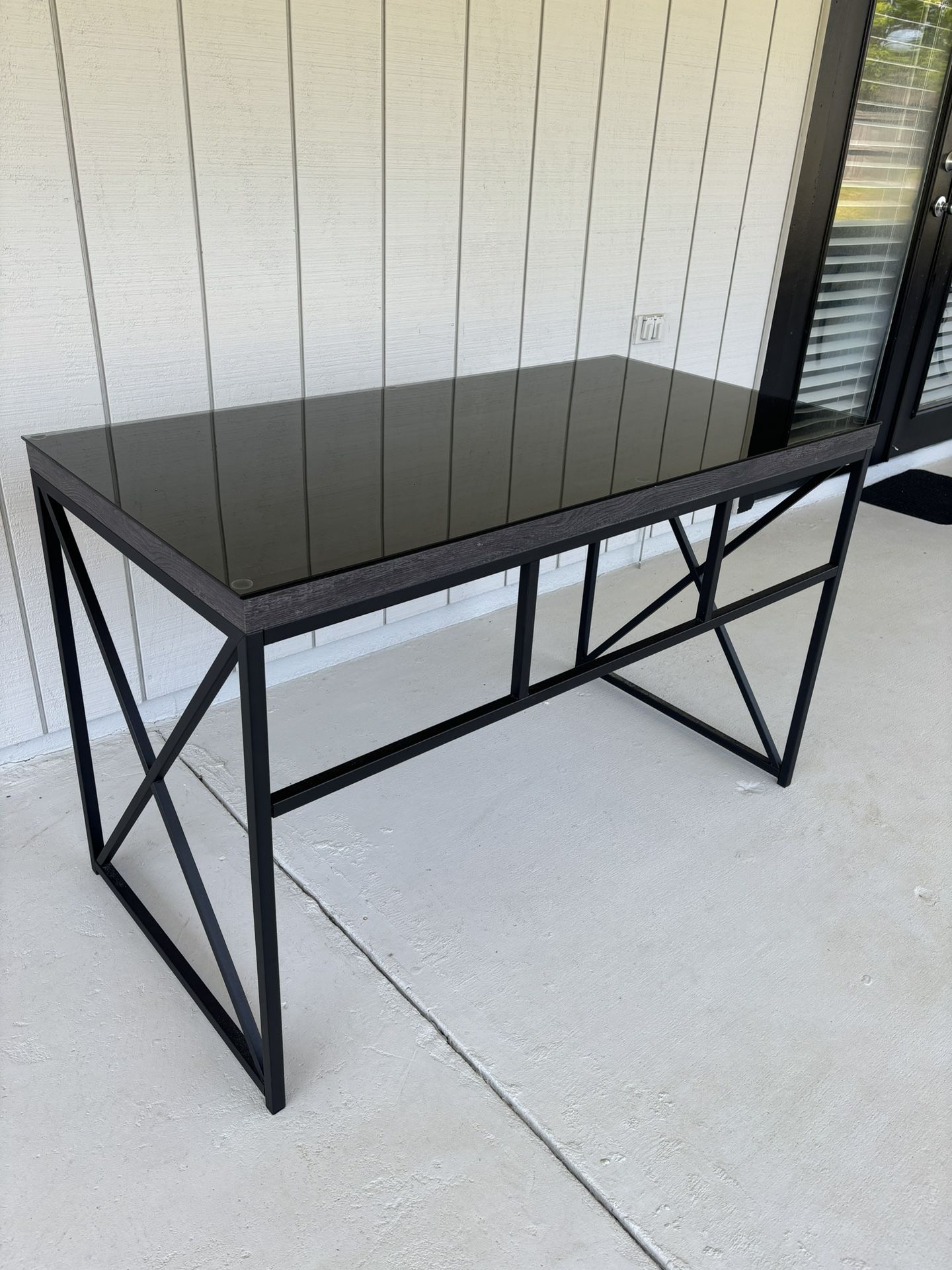 Desk/ Gray Color With black Top Glass/ and Clear Floor Mat