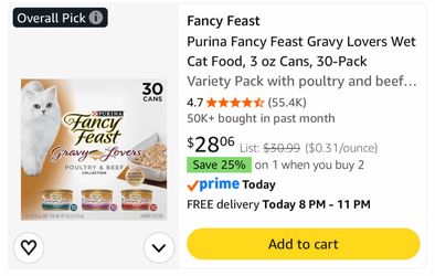 Purina Fancy Feast Gravy Lovers Wet Cat Food 30-Pack