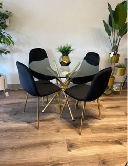 Black Velvet Gold Round Kitchen Table Dining Set
