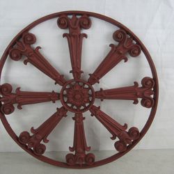 Cast Iron Ornate Indoor Outdoor Heavy Wheel Decor 17 1/2" Diameter


