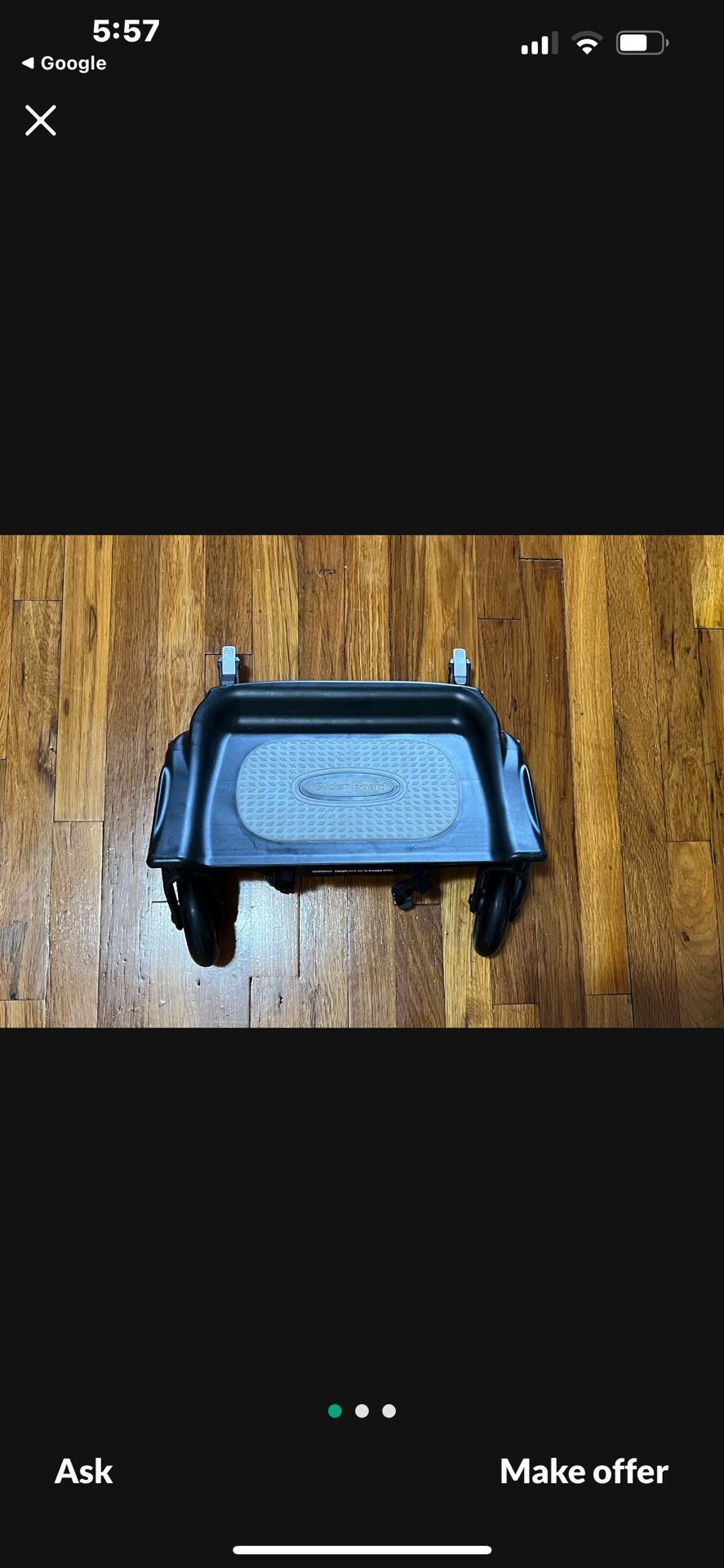 This is a Baby Jogger Glider Board, an attachment that allows an older child to stand and ride on the back 