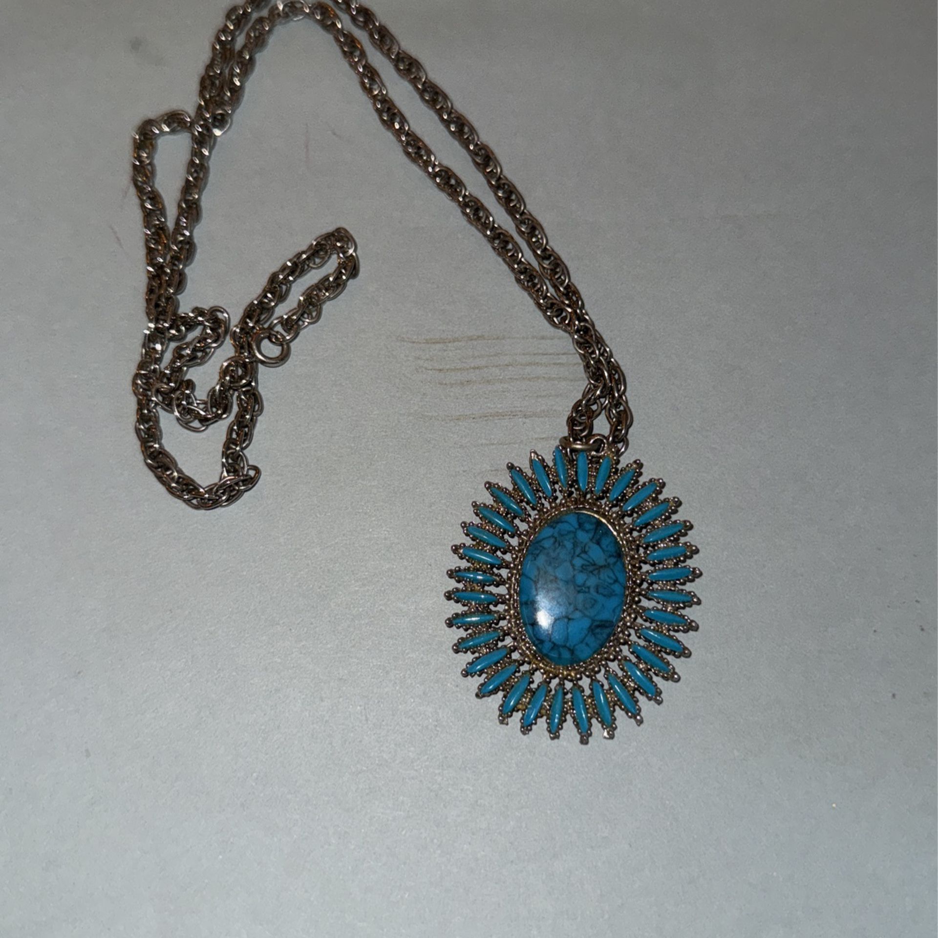 Turquoise Necklace On Long Chain 