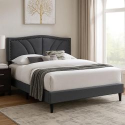Queen Size Gray Platform Bed With Orthopedic Mattress Included 