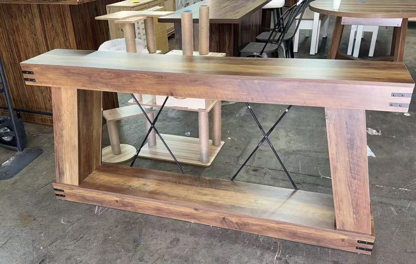 New assembled 70.9" Farmhouse Console Table, Long Sofa Table Behind Couch with Storage, Narrow Wooden Console Station, Industrial Rustic Entryway Furn