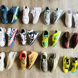 12 Pairs Of Nike , Reebok, Dunk, AF1, Pegasus , LeBron Dr Martens new balance 