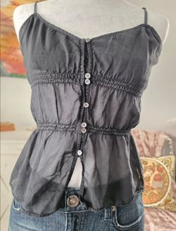 Black Button-Front Spaghetti Strap Cami Top