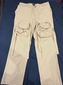Cream Beige Multi Pocket Cargo Pants Y2K Utility