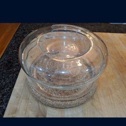 Vintage Glass Salad Bowl with Ice Well – Chilled Serving Bowl with Cork Trivet