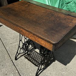 Vintage Slant Top Desk With Cast-Iron Base