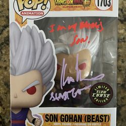 Dragon Ball Son Gohan Beast Glow Chase #1703 signed Funko pop COA