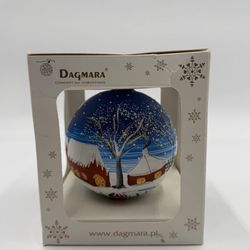 Dagmara Handcrafted Glass Christmas Ornament W/ Hand Painted Snowy Night Scene