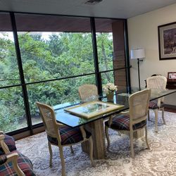 Quality Glass Table, 8 dining room Chairs