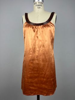 Arden B Satin Slip Dress Copper Beaded Trim XS Y2K