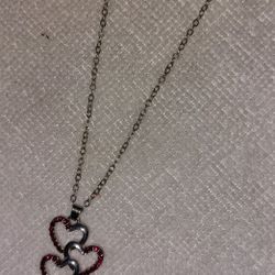 Stainless Steel Necklace With Triple Heart Charm And Colored Stones