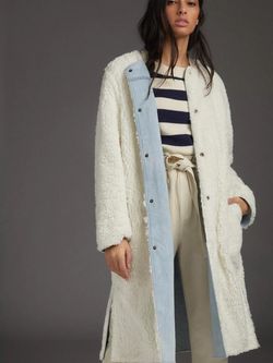 Anthropologie Pilcro light blue denim jacket with white sherpa lining, size S