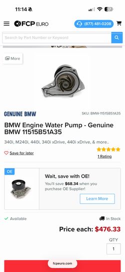 B58 Waterpump Genuine $250