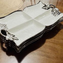 Elegant 10-Section Serving Tray – Silver Leaf Design