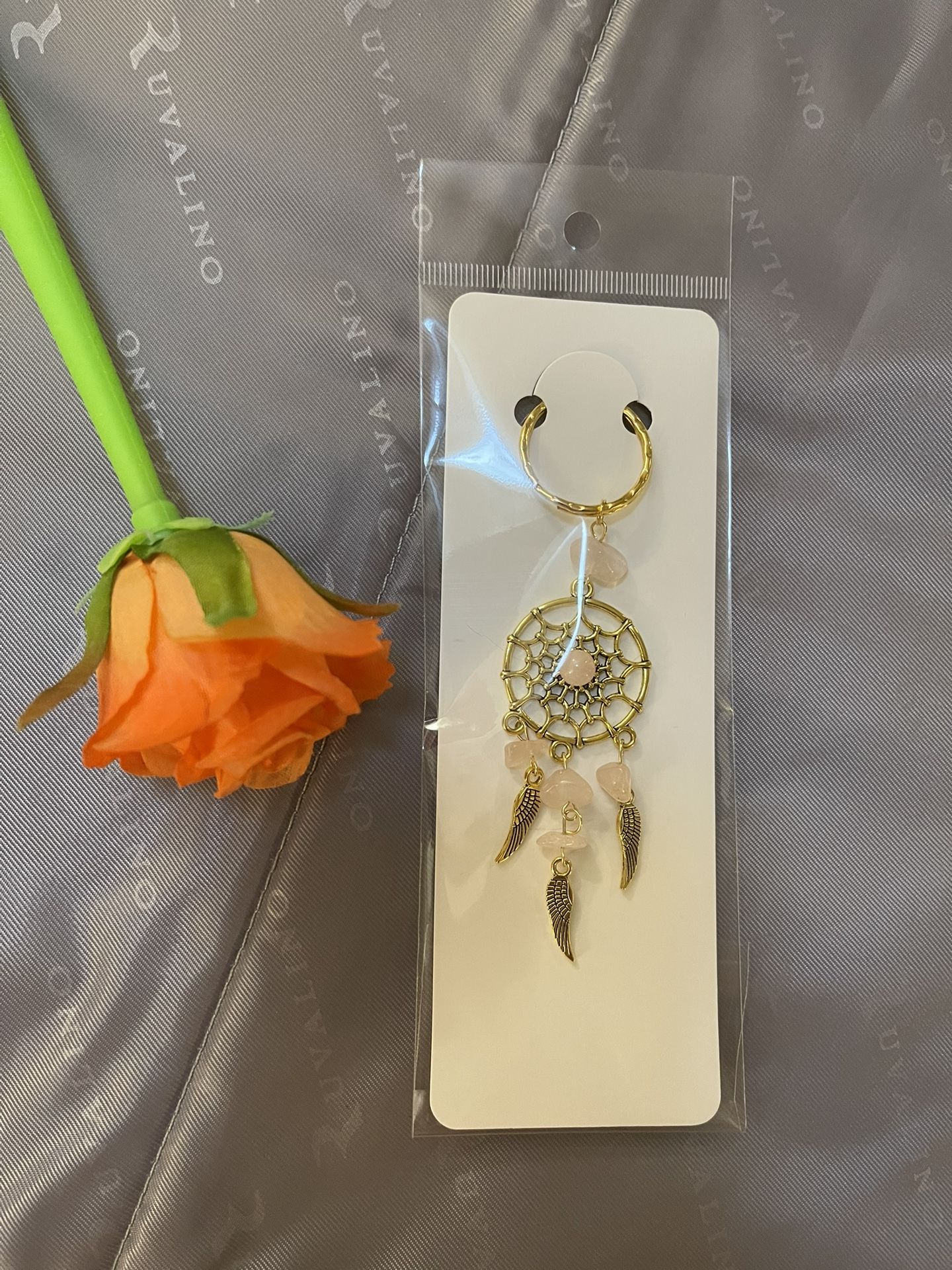 Gold Dreamcatcher Earrings with Pink Accents