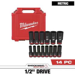 Milwaukee SHOCKWAVE 1/2 in. Drive Metric Deep Well 6 Point Impact Socket Set (14-Piece)