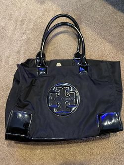 Tory Burch Large Black Nylon Patent Leather Trim Ella Tote Bag