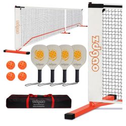 New Open Box Zdgao 22’ Pickleball Net Set, 4 Balls, 4 Paddles, Carrying Bag & Weather Resistance Strong Steel Frame, Orange