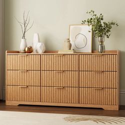 Dressers for Bedroom 9 Drawers, Wide Chest of Drawers Storage Organizer, Wooden Cabinet with Anti-Tip Safety for Living Room, Hallway( small damage)