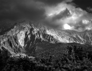 Anger of Sakura Jima | Fine Art Black & White Landscape Print | 5” x 7” in 8” x 10” Mat | Japanese Wall Art | Desktop Size