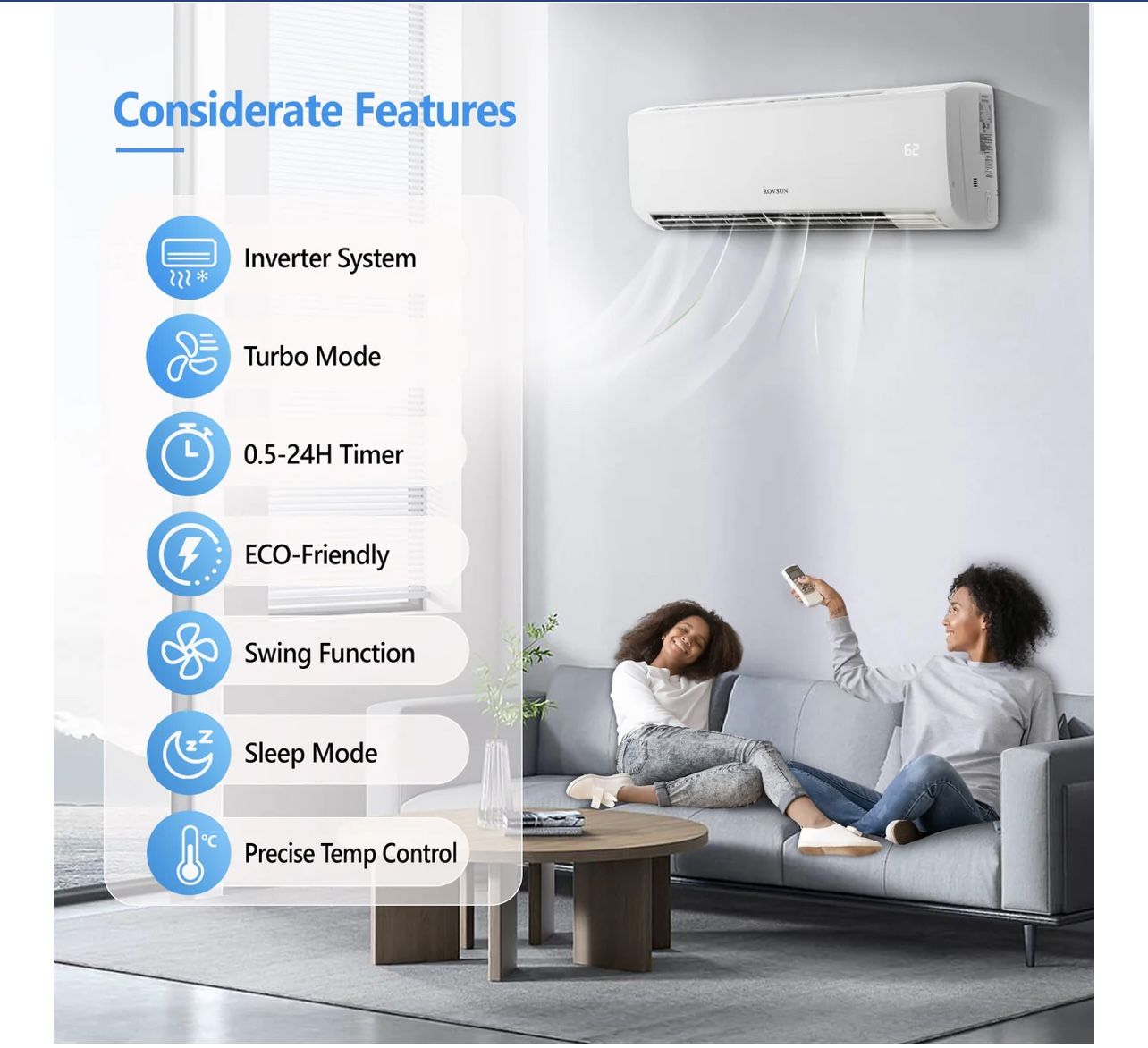 Rovsun Split Mini Split Max Air Conditioner ROVSUN Wifi Enabled