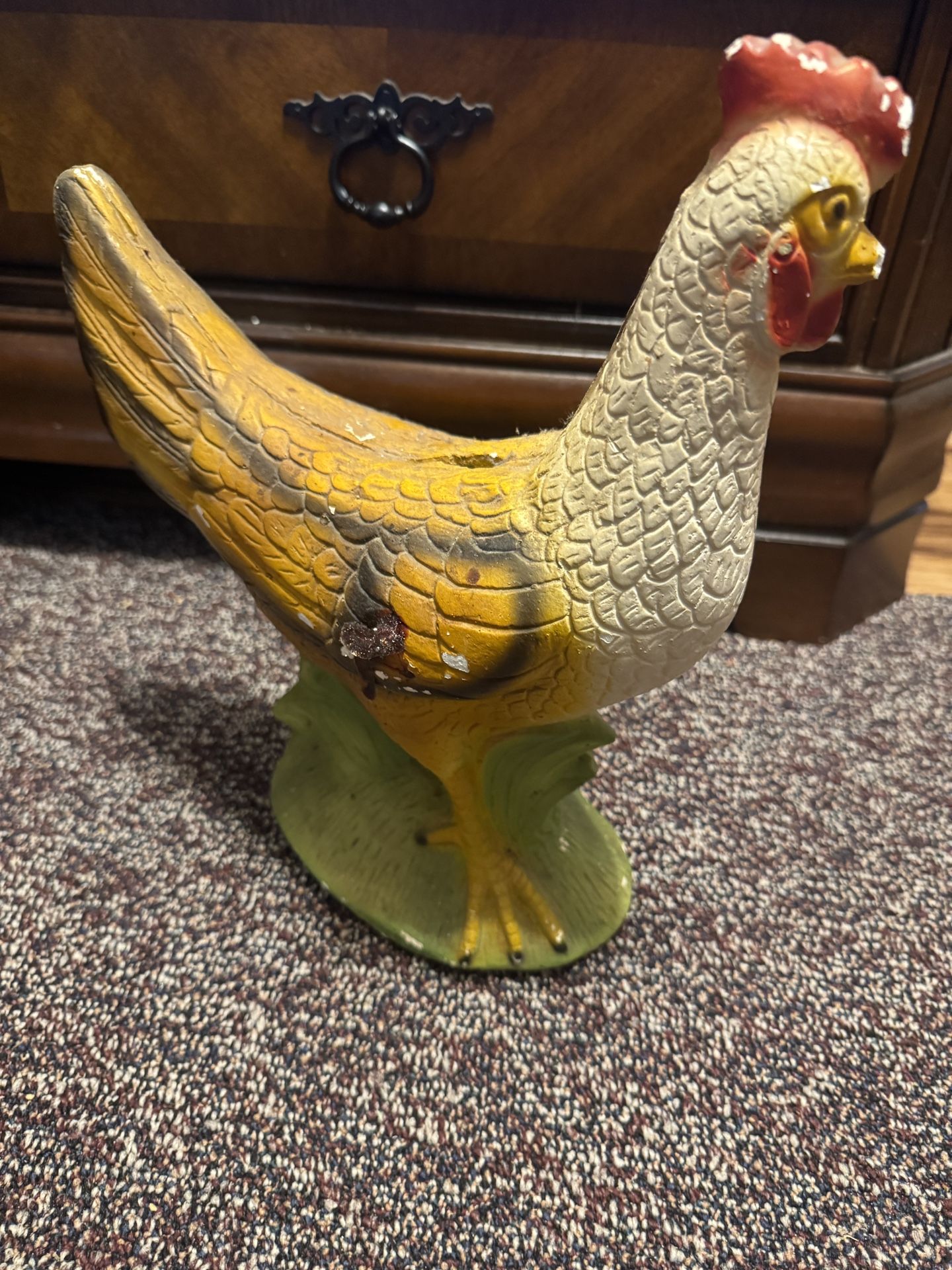Vintage Painted Hen Chicken Statue – Rustic Farmhouse Decor, Read Description