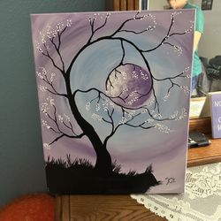Painting Of A Tree And Sky Circling The Moon