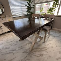 Bar Height 8 Seat Extendable Dining Table, Self Storing Butterfly Leaf, With Chairs