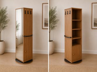 Rotating Storage Tower with Full-Length Mirror, Shelves & Hooks